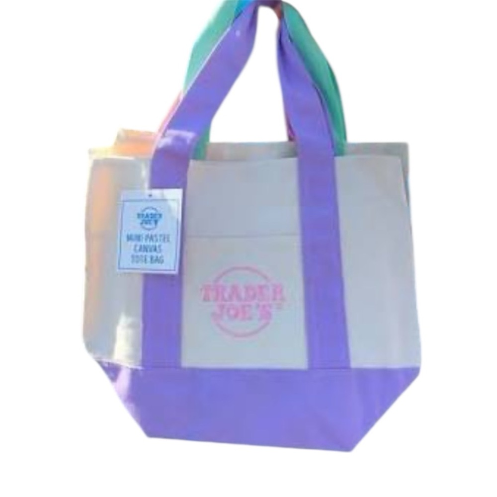 Viral TRADER JOES Mini Pastel Canvas Tote Bag BABY BLUE - Picture 5 of 11